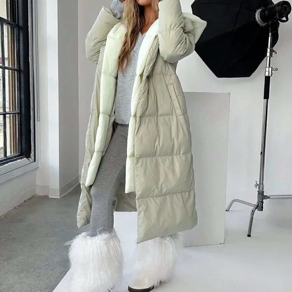 Multicolor Casual Women's Color Block Hooded Long Coat
